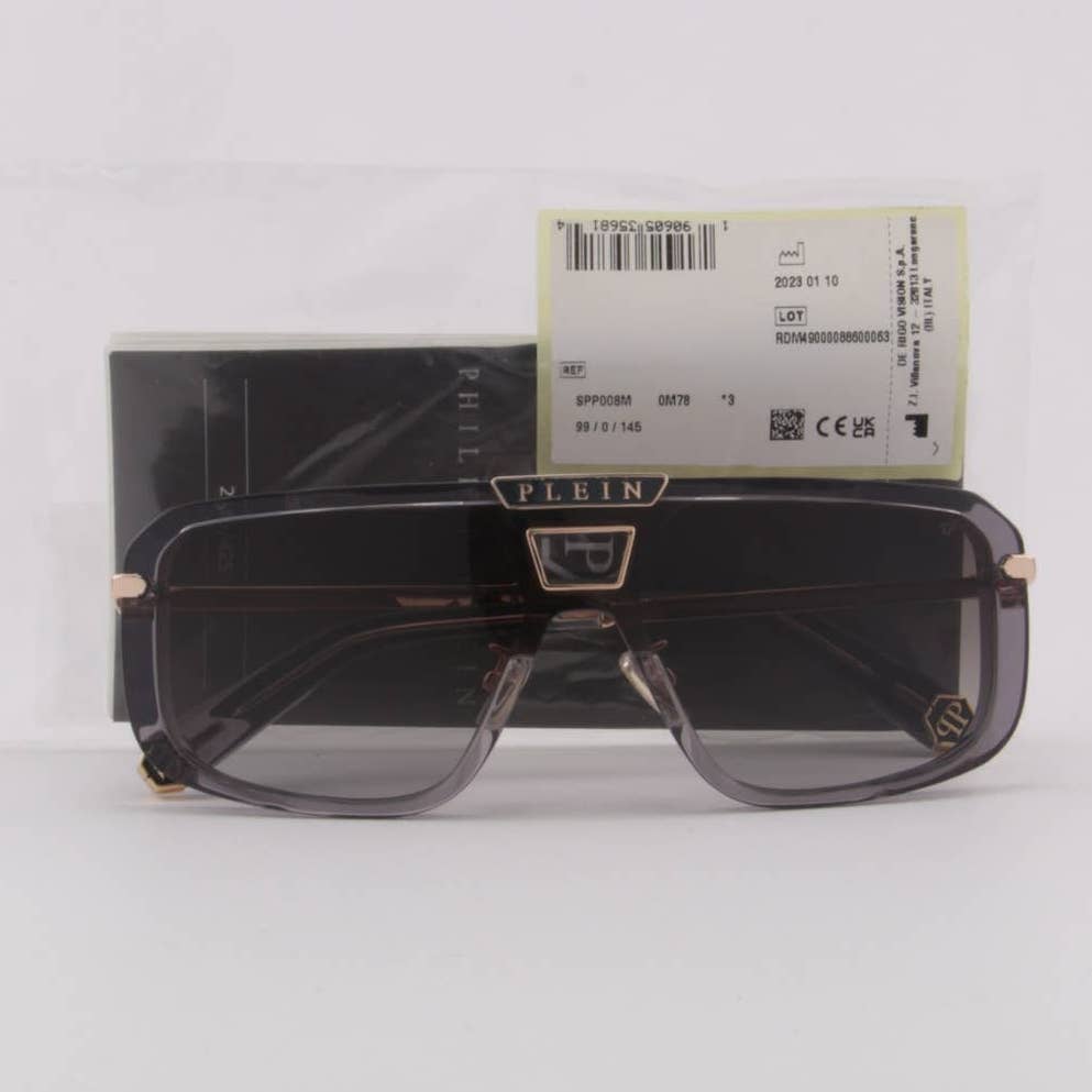 Men Square Shield Sunglasses SPP008M-0M78 Gray Transparent