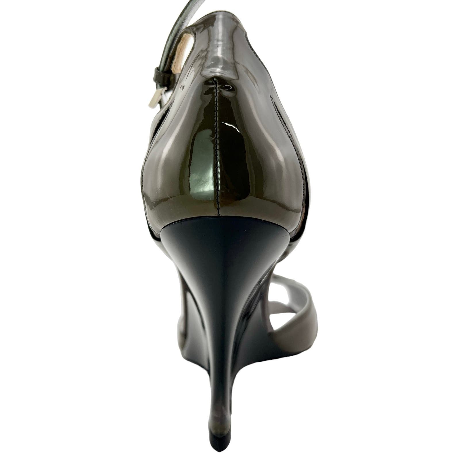 Giorgio Armani Women US 10.5 Gray Patent Leather Heels Slim Wedge