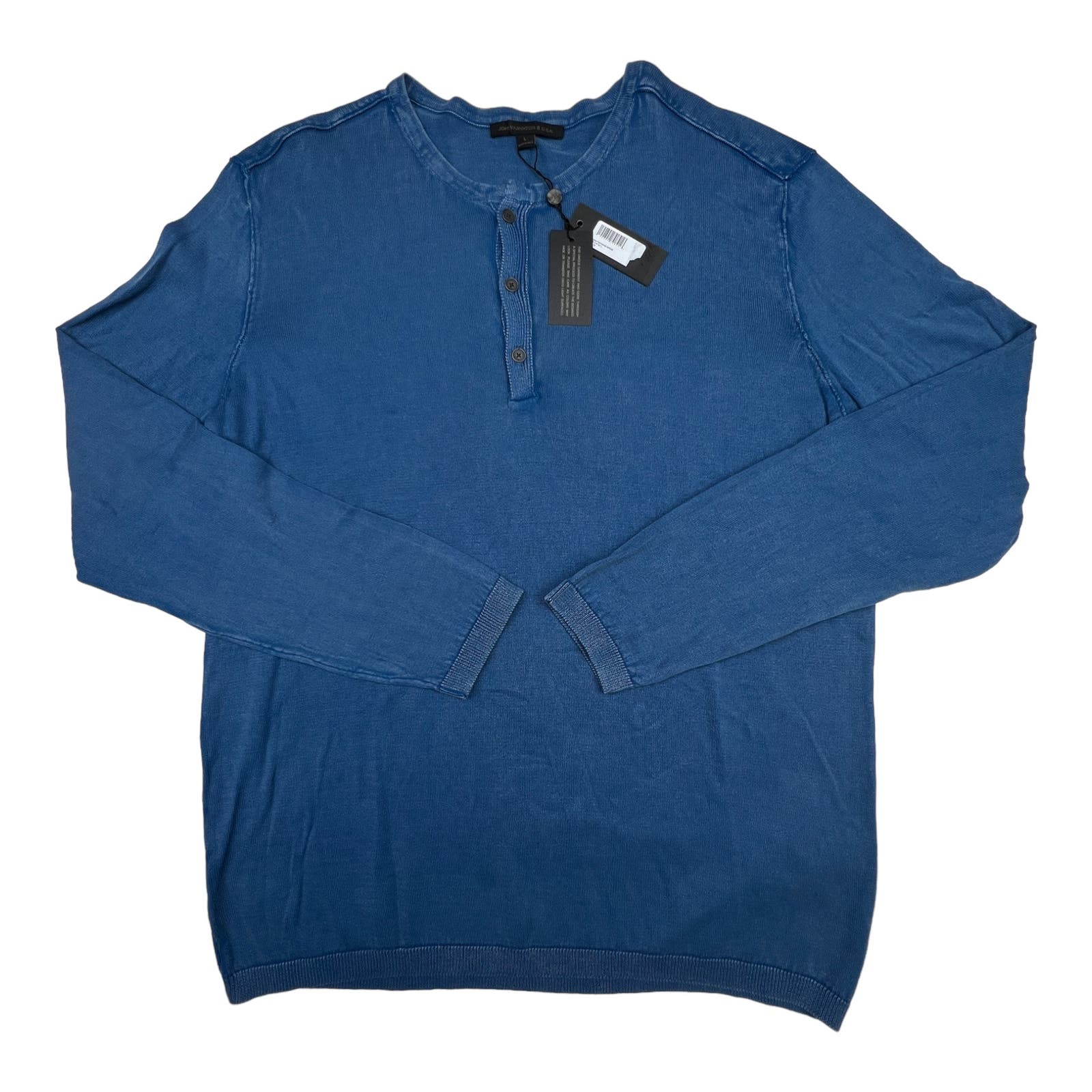 John Varvatos Men Blue Sweatshirt US L Crew Neck Buttons Long Sleeve