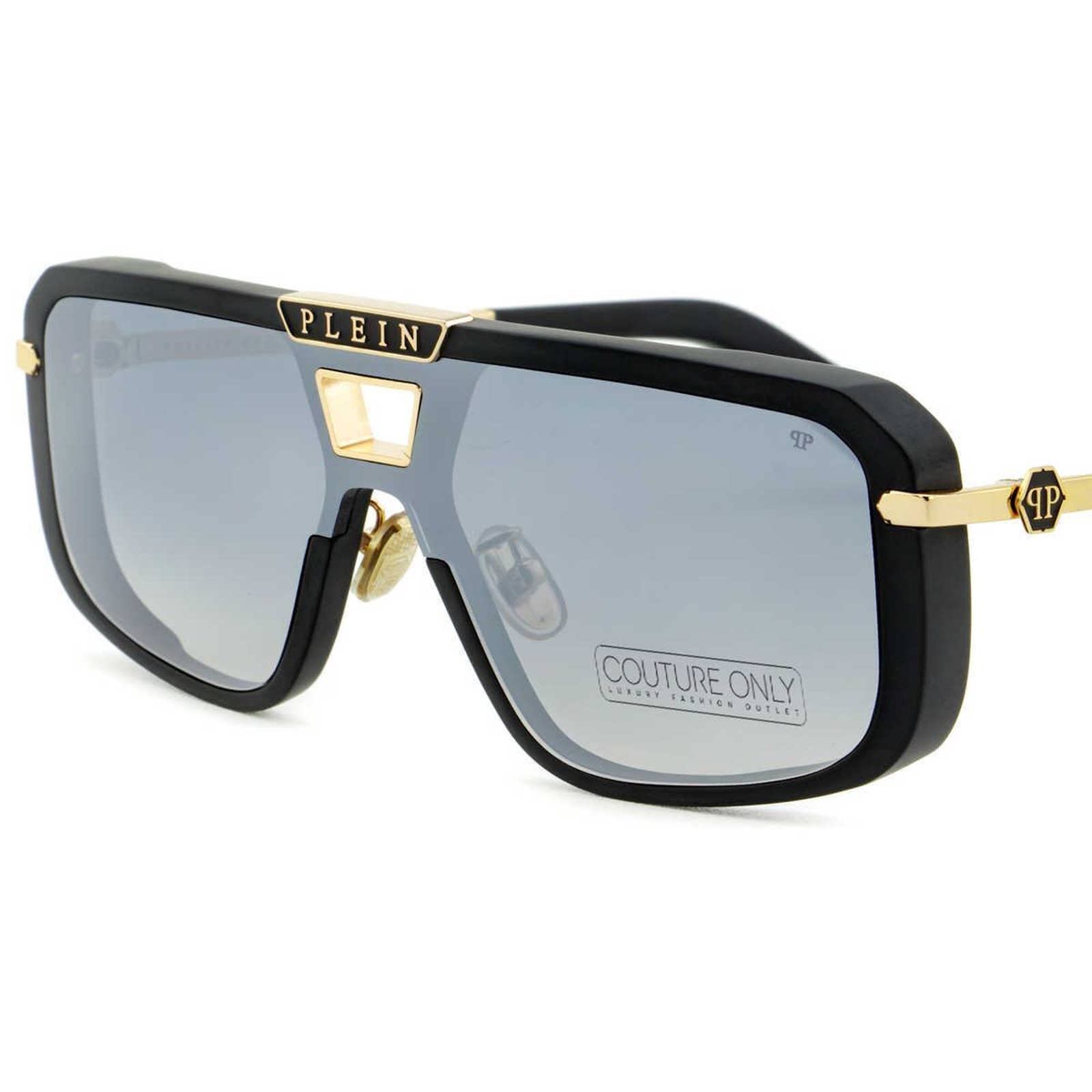 Men Square Shield Black Gold Sunglasses SPP008M-703X