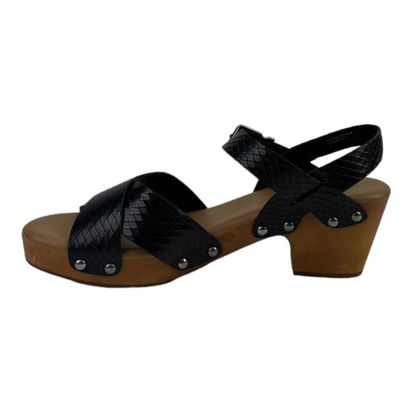 Patricia Nash Women US 10 Designs Gigi Wood Black Leather Sandals