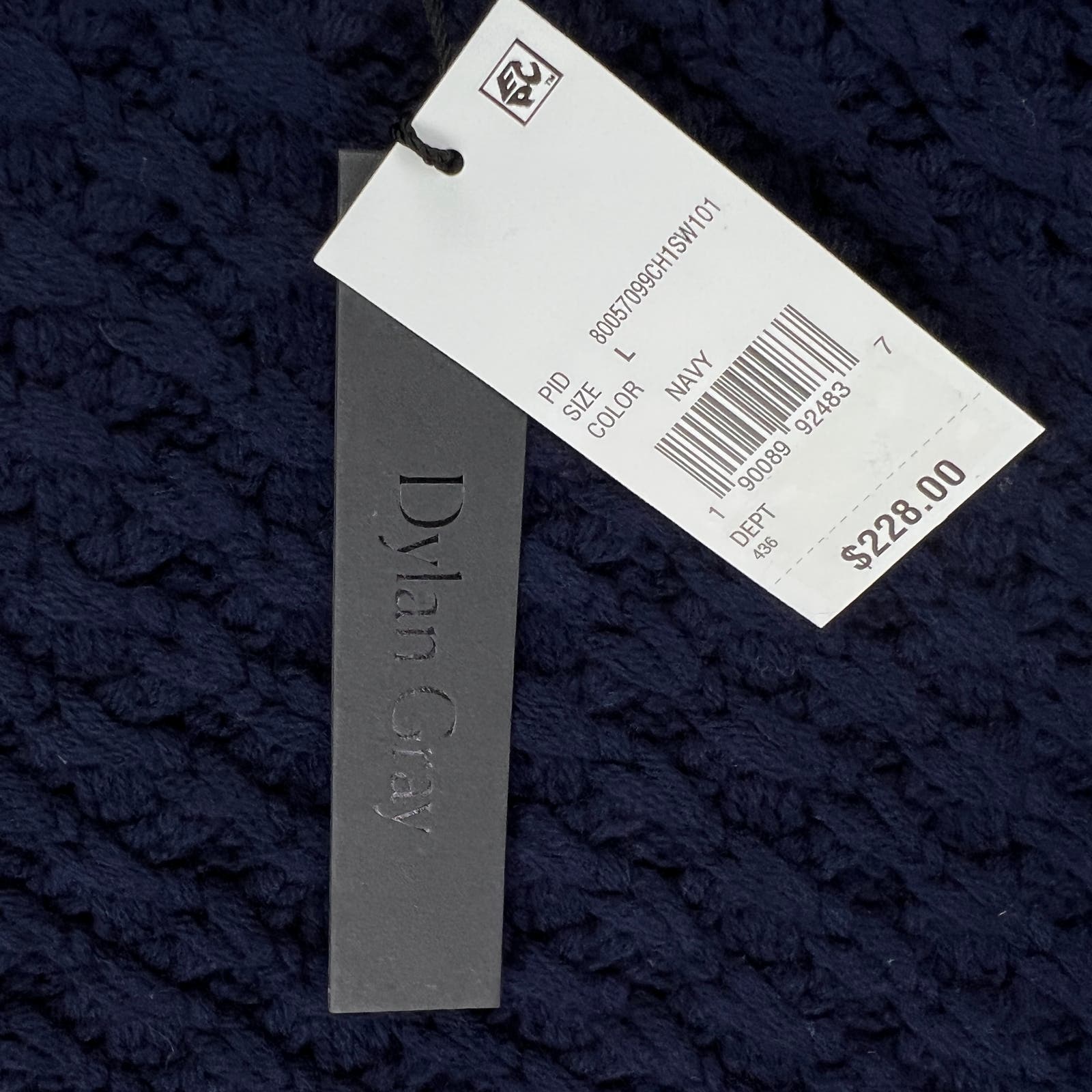 Dylan Gray Men Navy Merino Wool Sweater US L Cabled Yoke Pullover