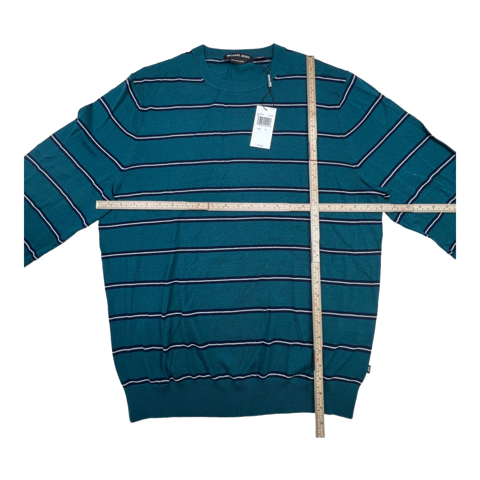 Michael Kors Men Green Sweatshirt US XL Striped Crew Neck