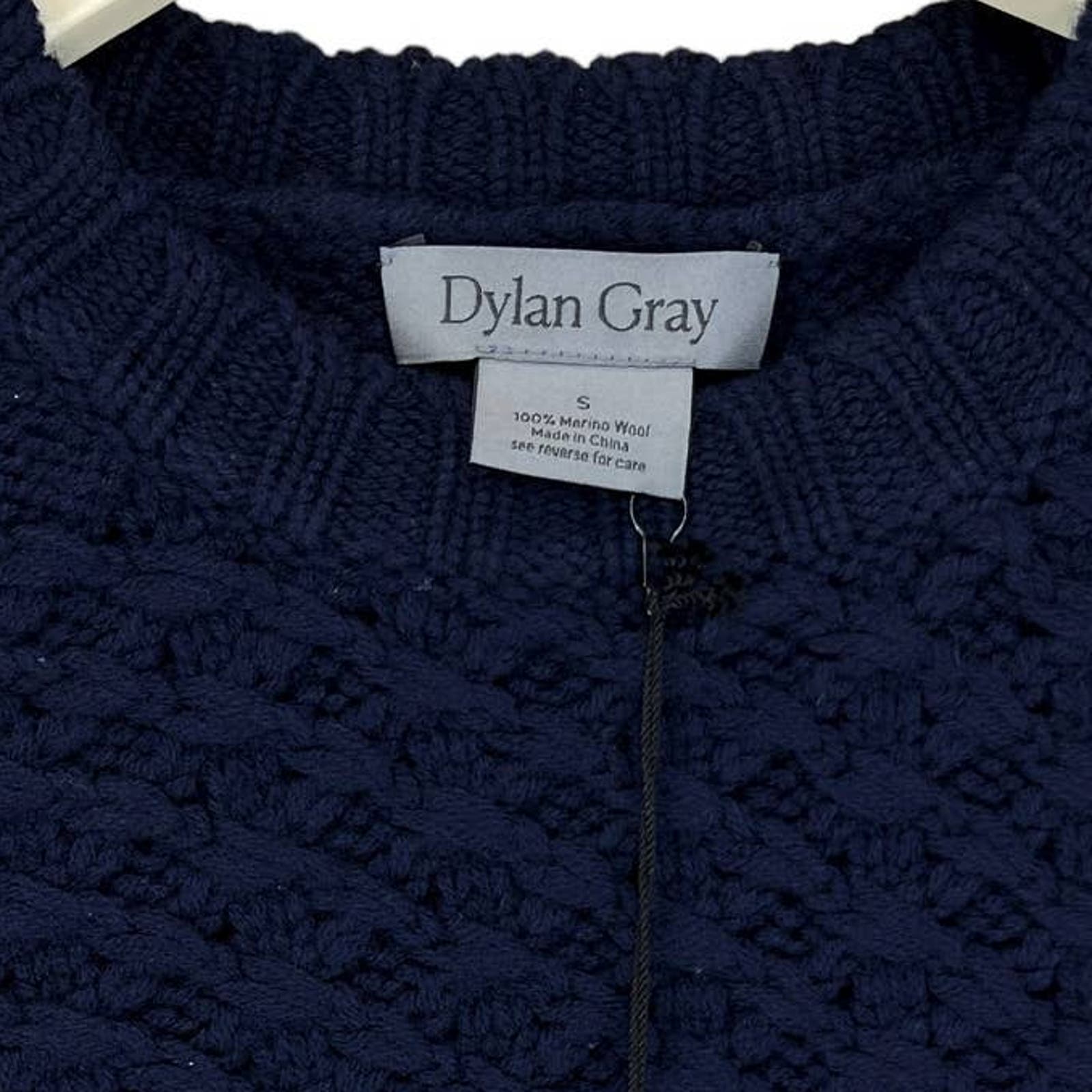 Dylan Gray Men Navy Merino Wool US XL Sweater Cabled Yoke