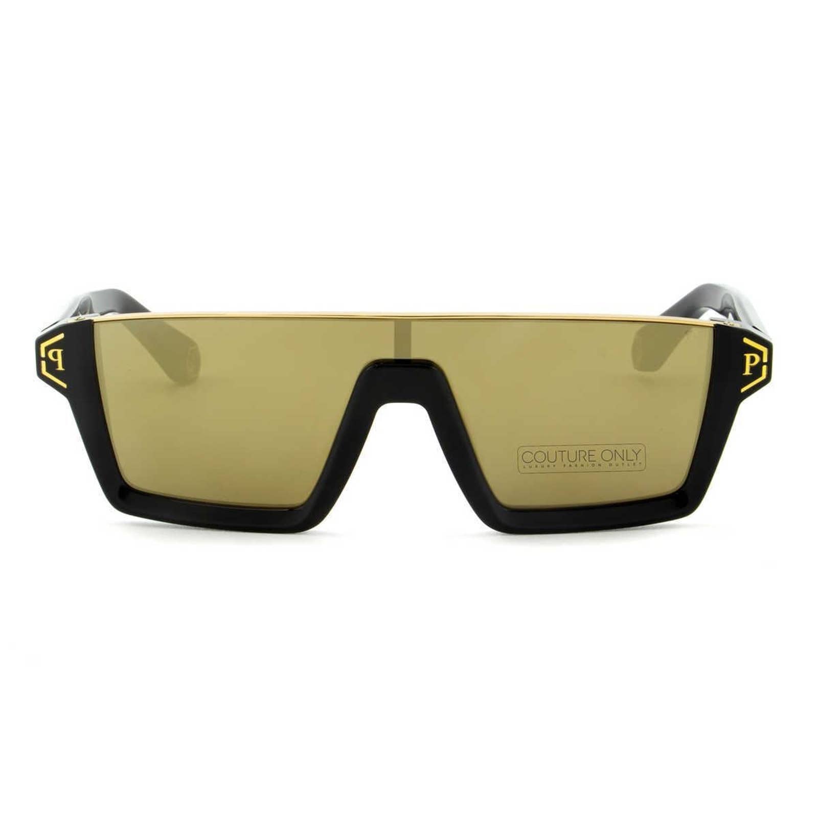 Men Square Shield Black Sunglasses SPP006M-700G Gold Lens