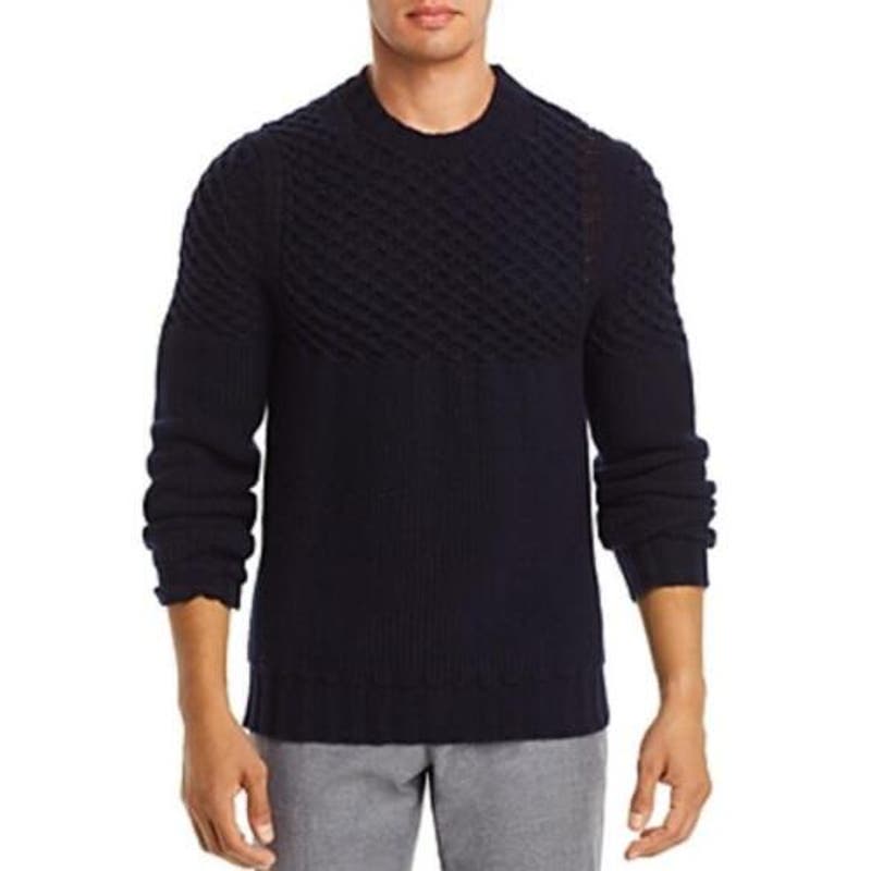 Dylan Gray Men Navy Merino Wool Sweater US L Cabled Yoke Pullover