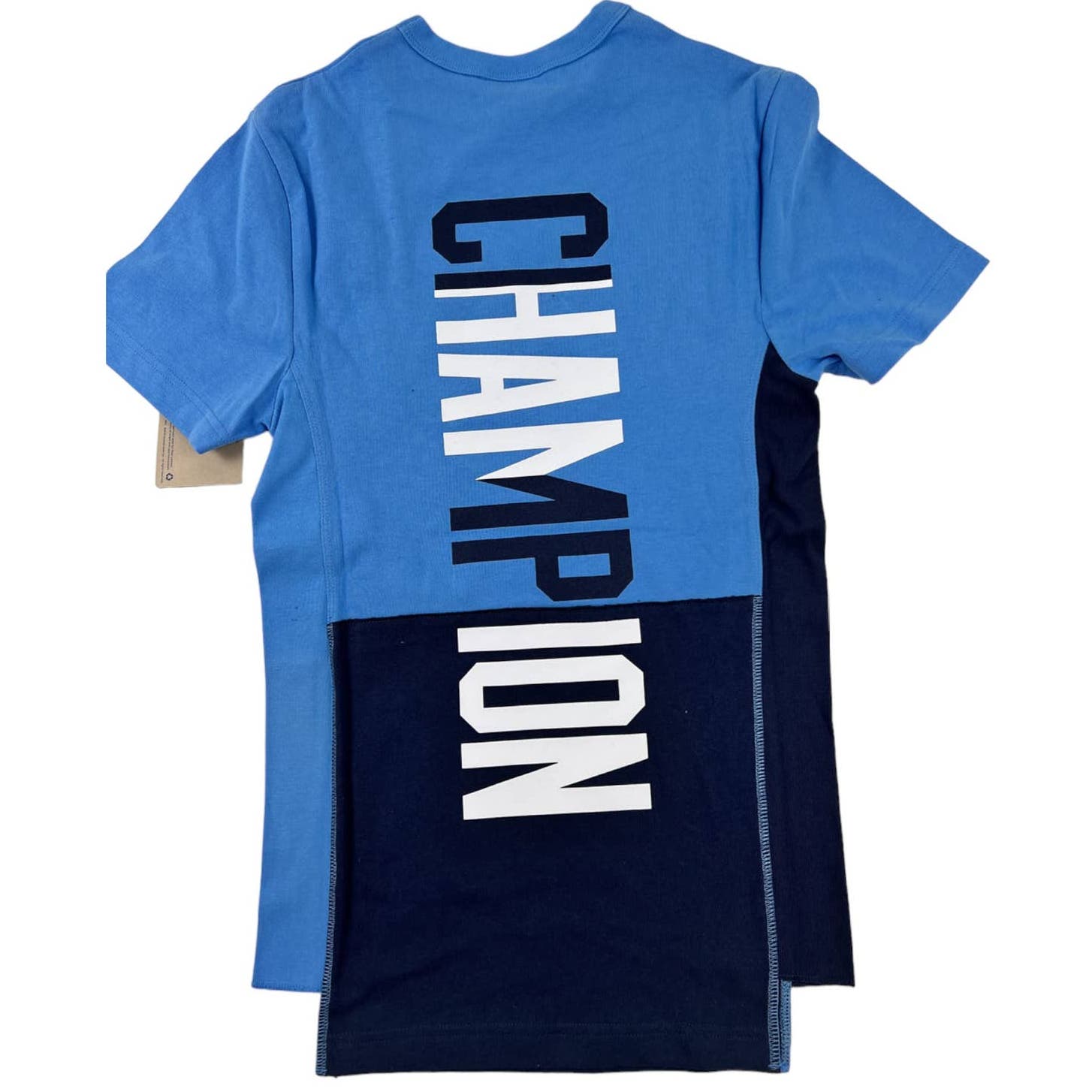 Champion Men Blue T-Shirt Crew Neck US XS Short Sleeve Asymmetrical Tee