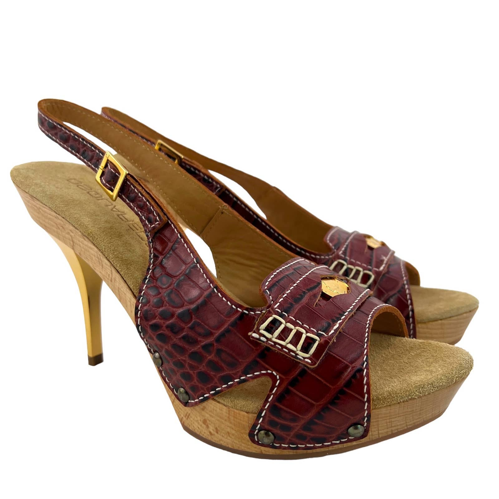 Dsquared2 Women Brown Leather Pumps Sling-back Open Toe