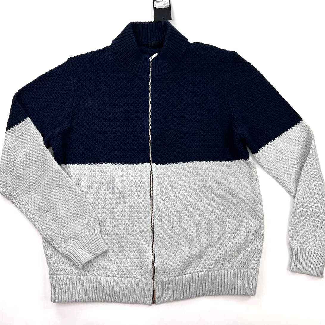 ATM Men Sweater US XXL Navy Blue Mock Neck Zip Up Cardigan Jacket