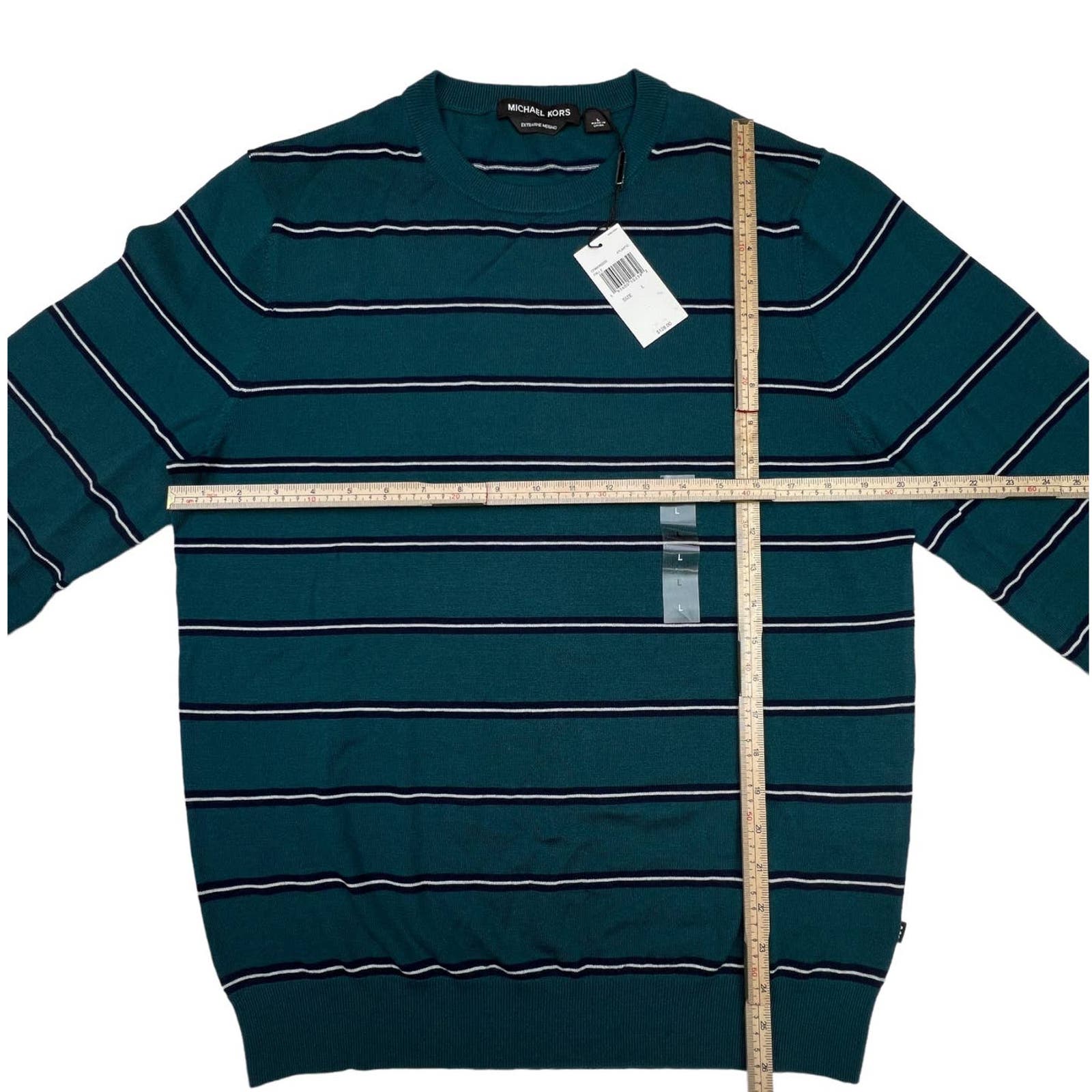 Michael Kors Men Atlantic Green Sweatshirt US L Striped Crew Neck