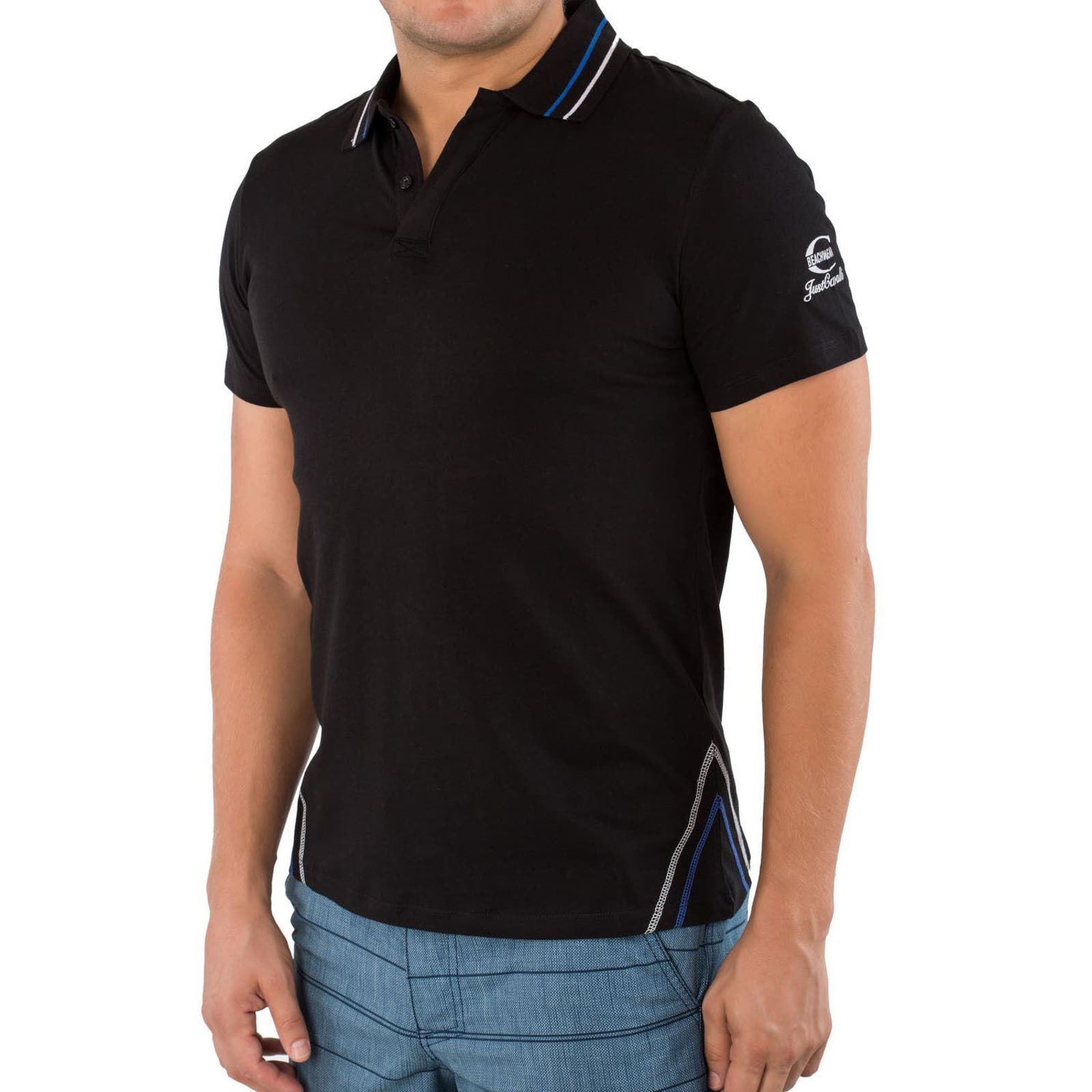 Just Cavalli Men Polo T-Shirt US XS Black Collar Cotton
