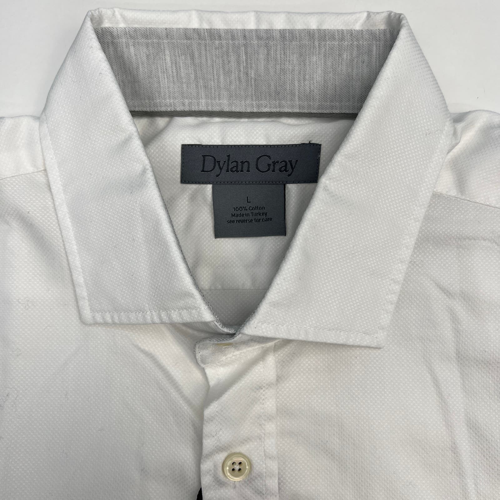 Dylan Gray Men White Cotton Dress US L  Long Sleeve Button-down