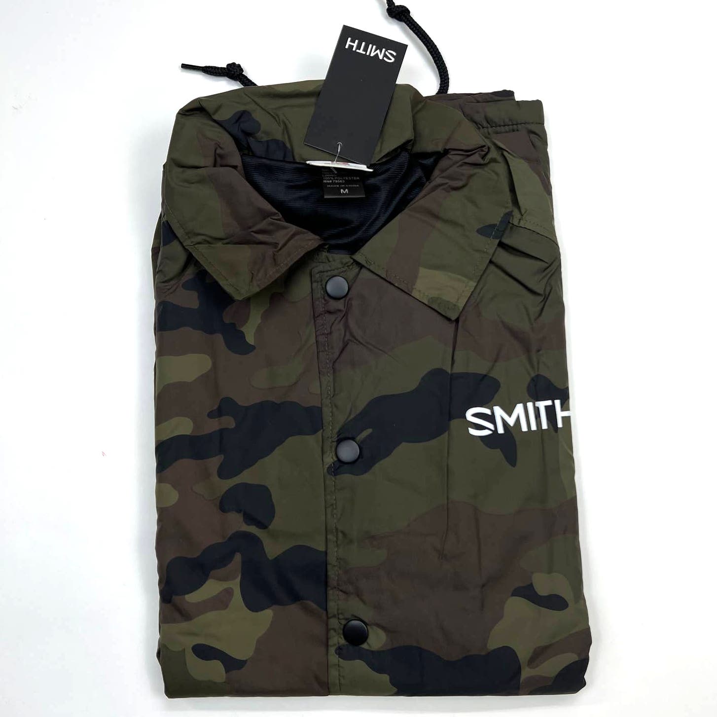 Smith Men Coaches Jacket US M Snap Front Olive Camo Windbreaker Beimar