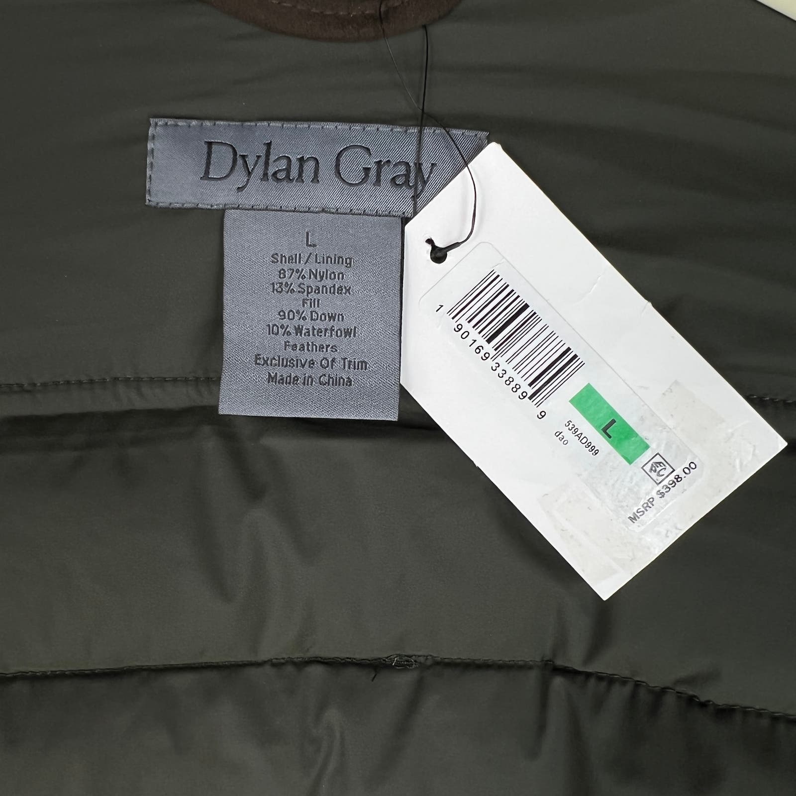 Dylan Gray Men Olive Green Down Full-Zip US L Casual Winter Puffer