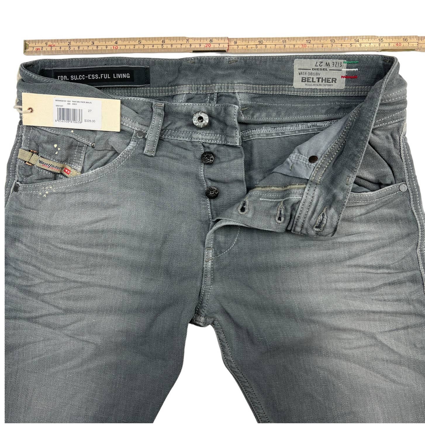 Diesel Men Grey Jeans Slim Fit US 27 Buttons Linen Cotton