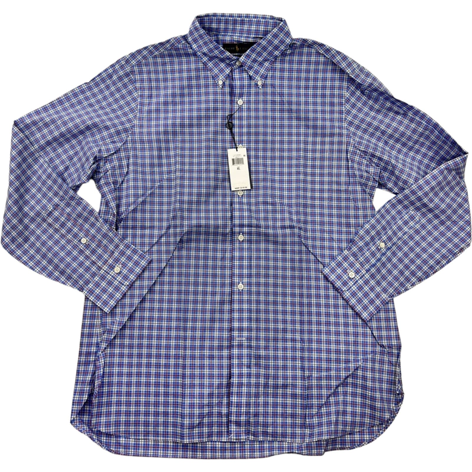 Ralph Lauren Men Blue Plaid Shirt US XL Long Sleeve Button Down