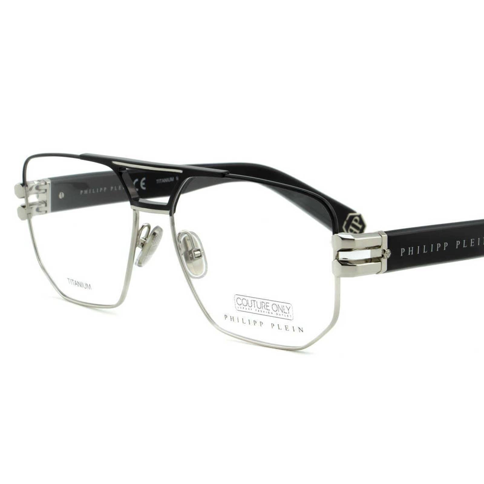Men Optical Square Black Silver Titanium Glasses VPP022M-0583