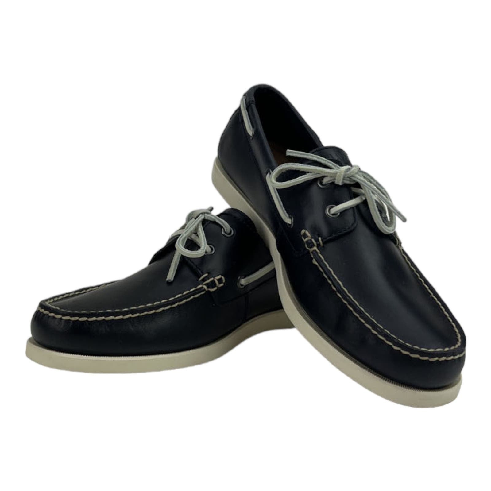 EASTLAND SEAPORT Men US 10.5 Moc Toe Navy Lace-up Leather Boat Shoes