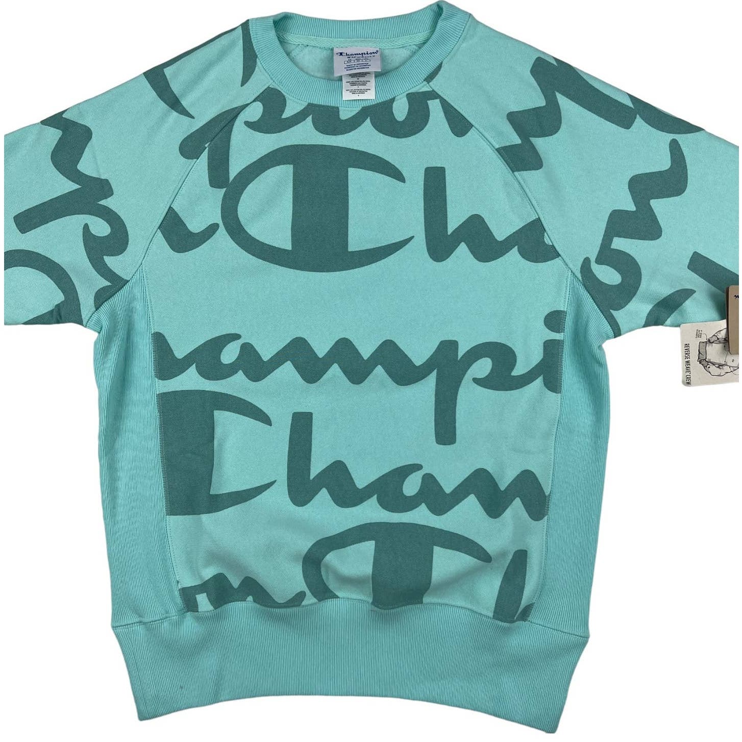 Champion Men Turquoise Blue Sweatshirt US XS Short Sleeve Crew Neck