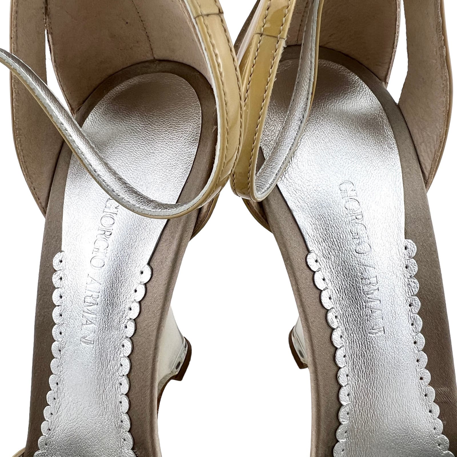 Giorgio Armani Women US 39.5 Nude Leather Heels Slim Wedge Sandals