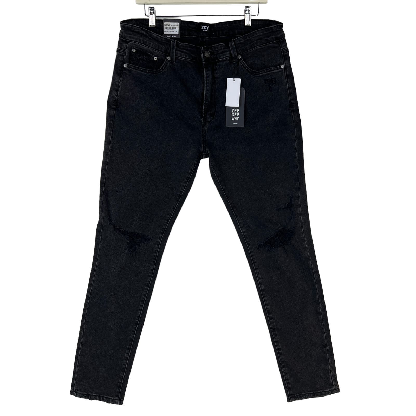 ZeeGeeWhy Men Black Ripped Jeans US 8 Pipes Skinny Crop