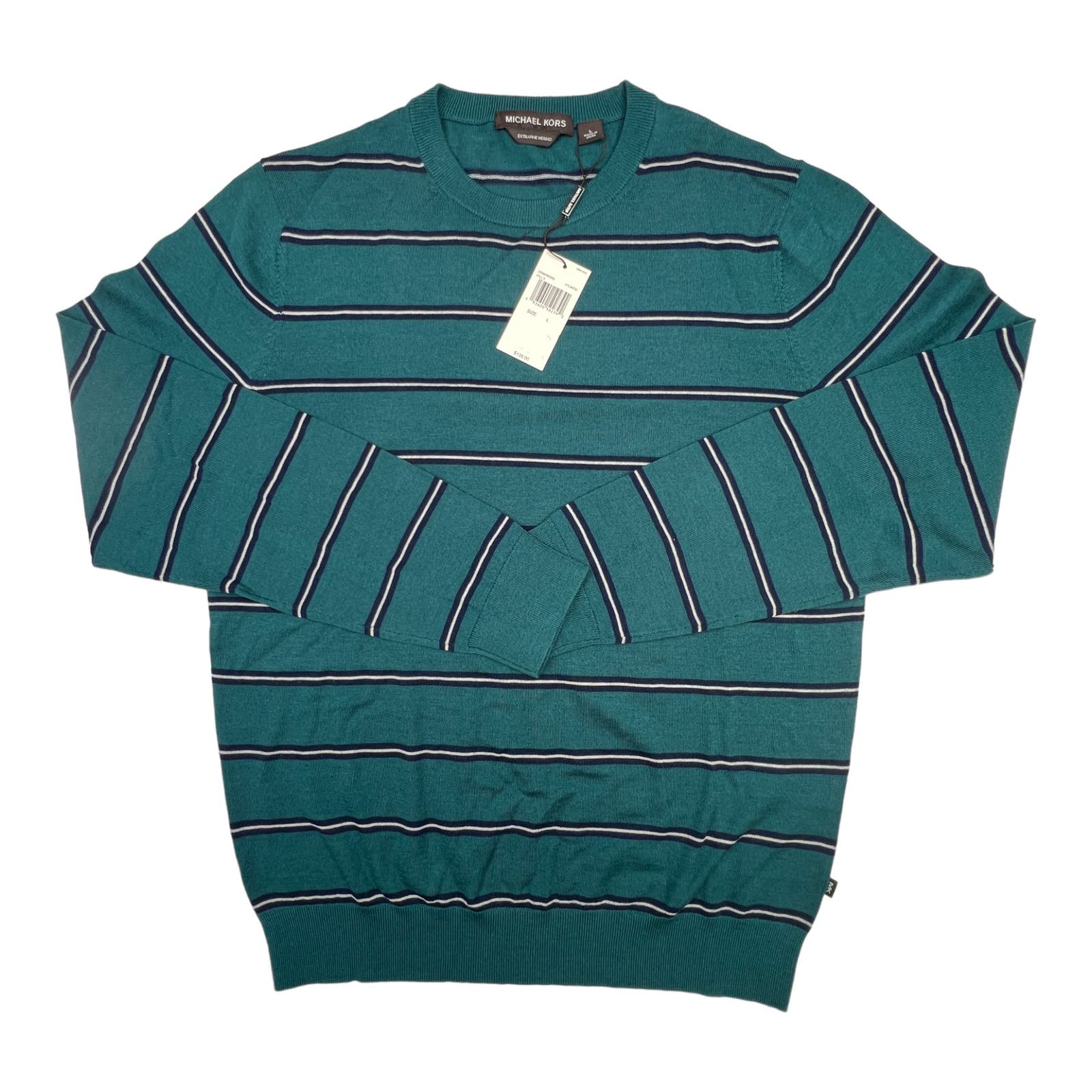 Michael Kors Men Atlantic Green Sweatshirt US L Striped Crew Neck