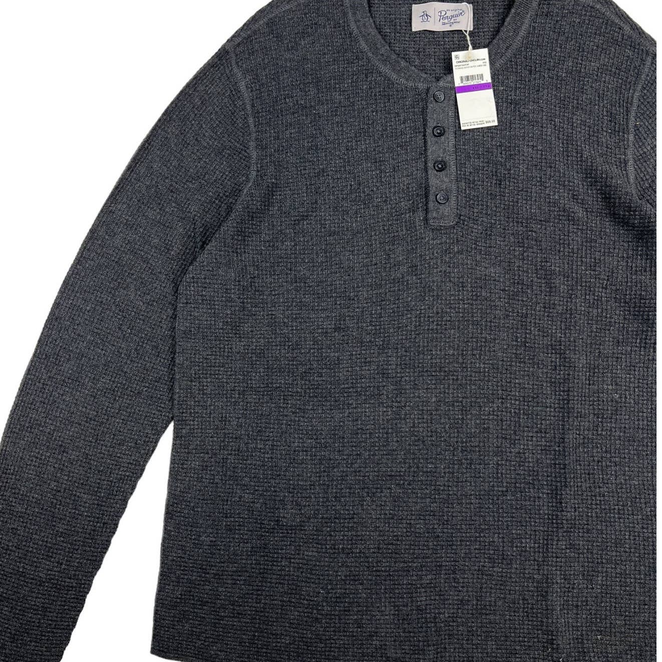 Original Penguin Men US XXL Grey Henley Sweatshirt Merino Wool