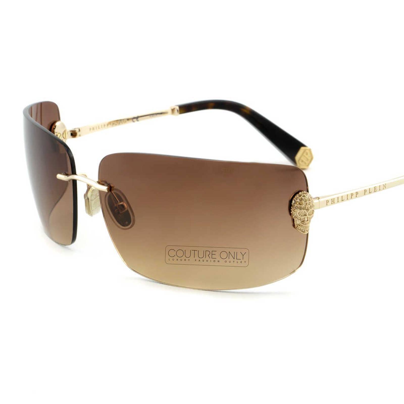 Women Titanium Rimless Brown Sunglasses SPP027S-300Y