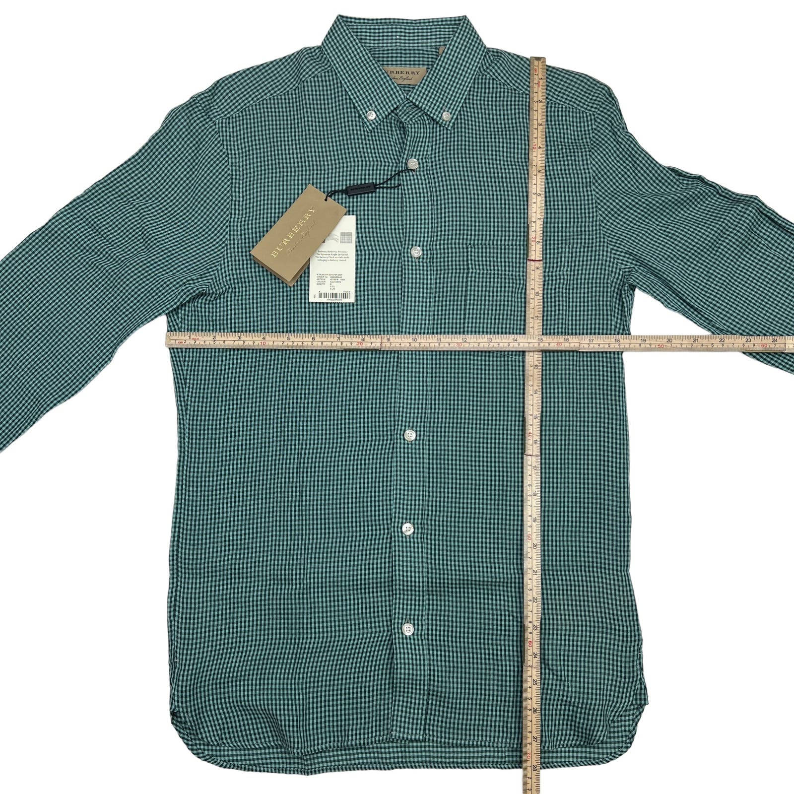 Burberry Men Green Plaid US S Shirt Button-Down Long Sleeves