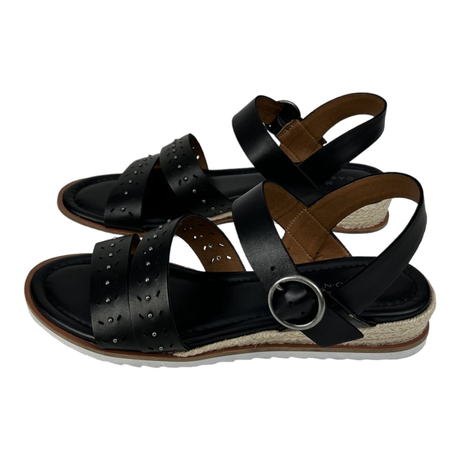 Caslon Women US 10 Slides Black Leather Sandal Shoes
