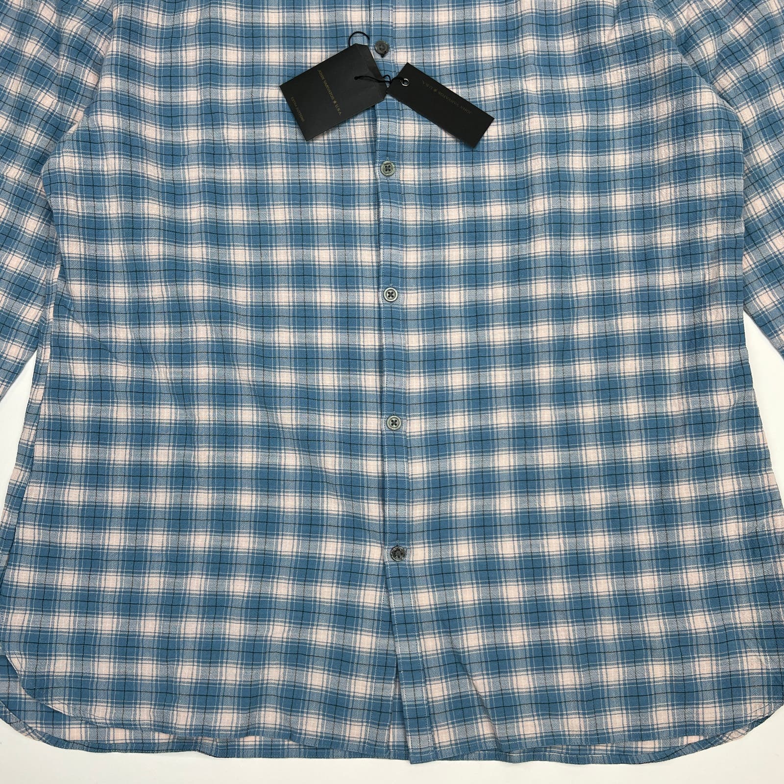 John Varvatos Men Blue White Plaid Shirt US XL Long Sleeve Button Down