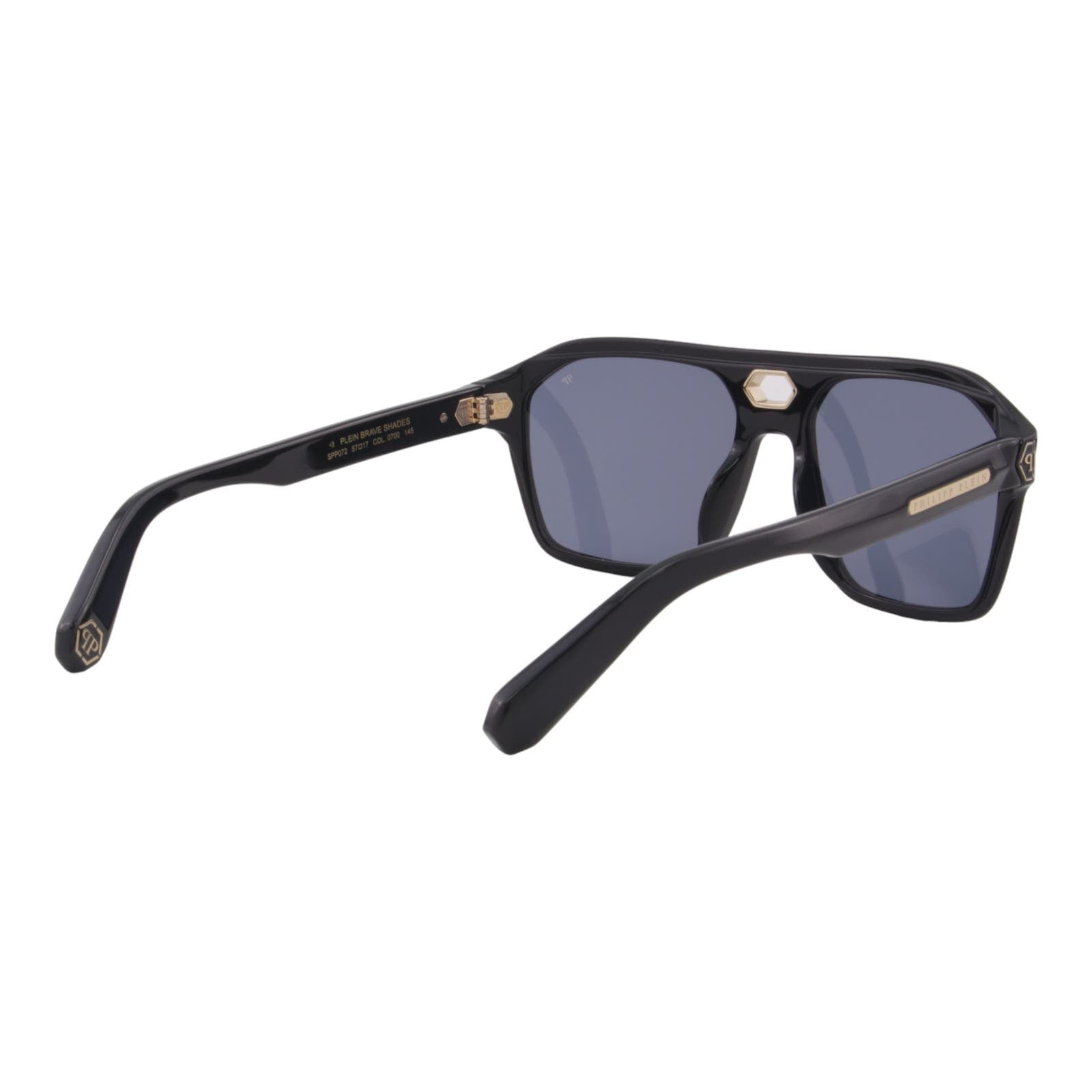 Men Designer Sunglasses SPP072M-0700 Black Square Frame Blue Lens