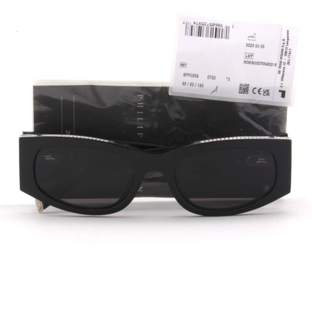 Women Slim Rectangle Sunglasses SPP025S-0700 Black & Silver Frame