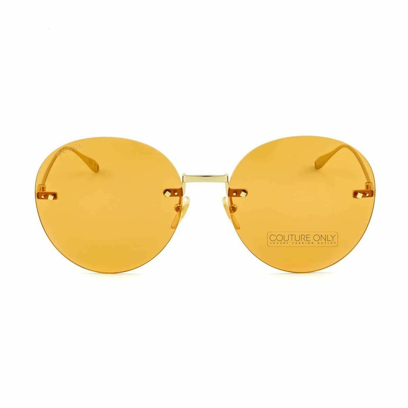 Women Gold Orange Rimless Round Sunglasses GG1149S-007